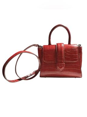 Zara Mock Croc Mini City Red Crocodile Embossed Crossbody Top Handle Purse NWOT